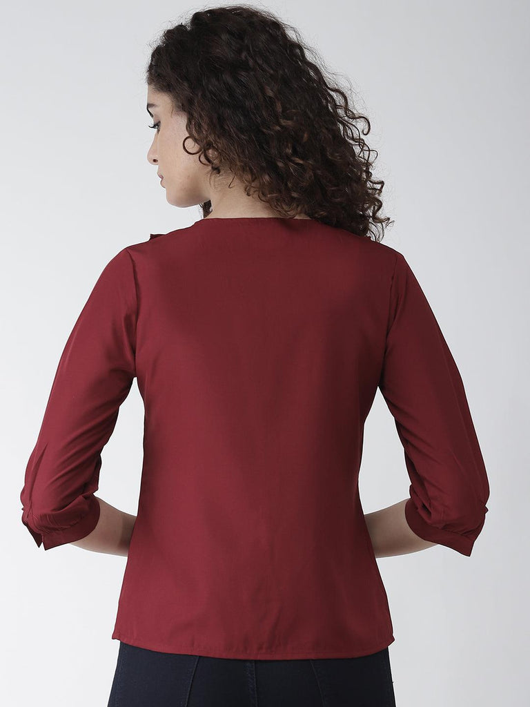 Women Maroon Solid Top-Tops-StyleQuotient