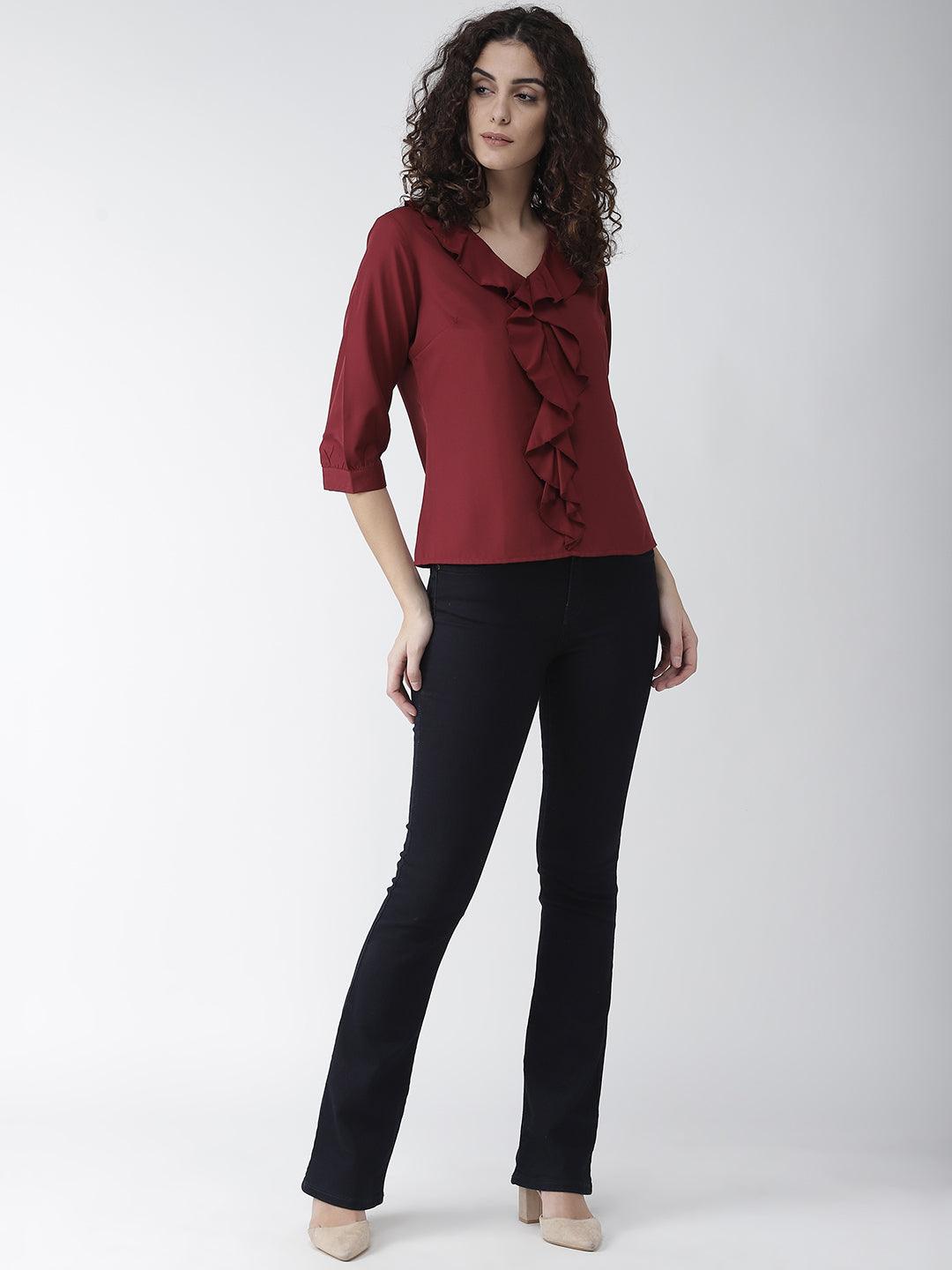 Women Maroon Solid Top-Tops-StyleQuotient