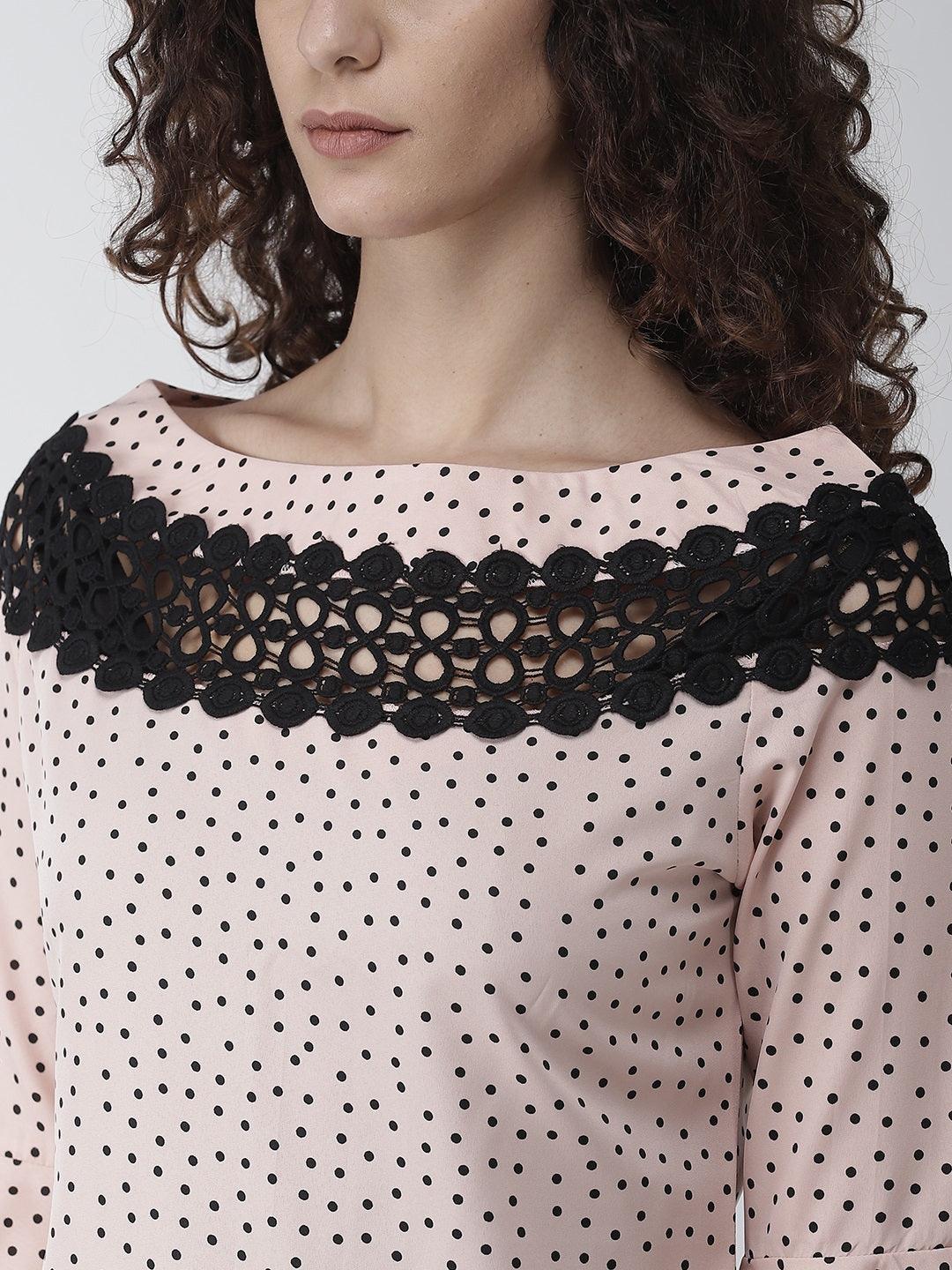 Women Peach-Coloured & Black Printed Top-Tops-StyleQuotient