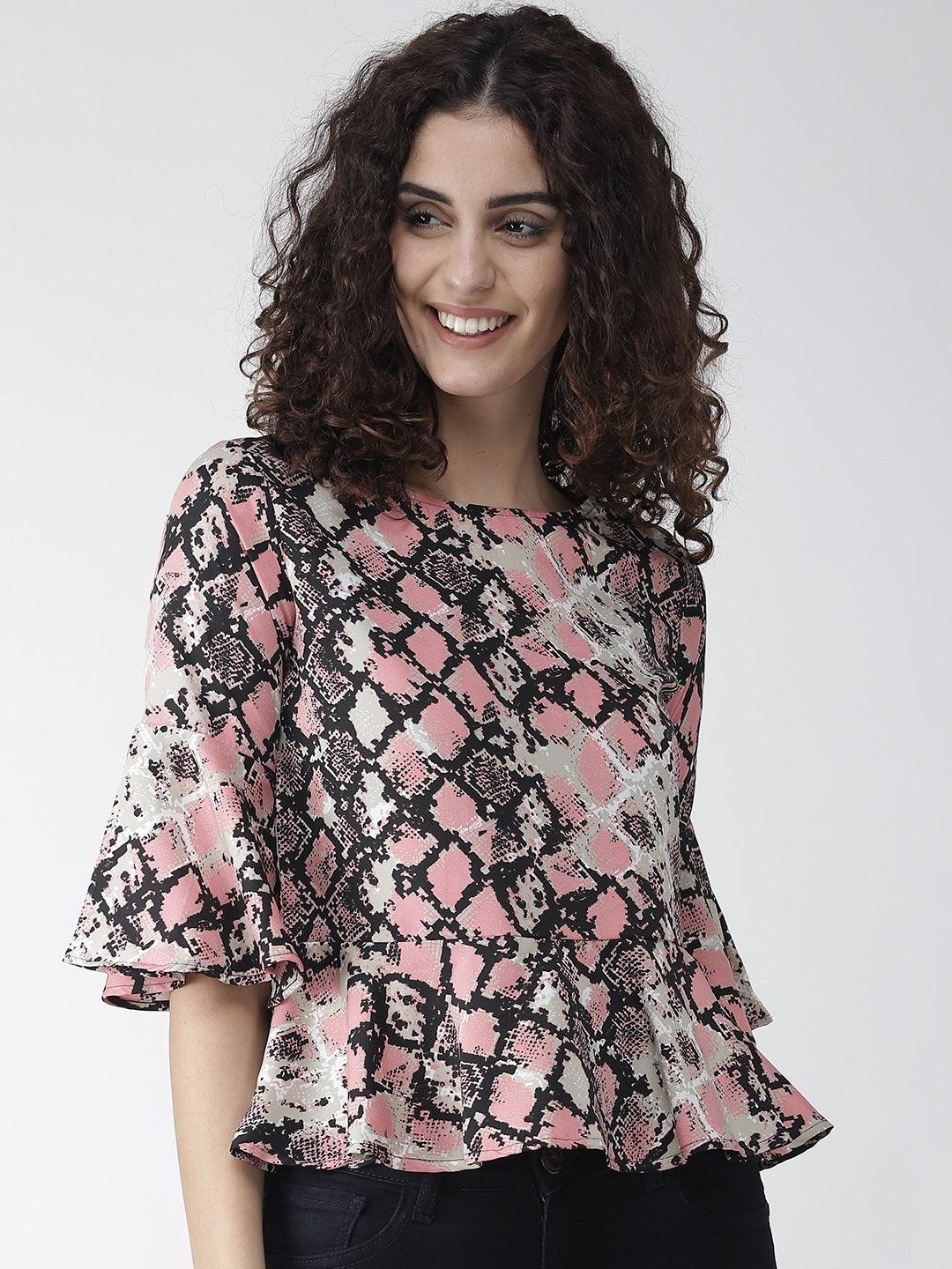 Women Pink & Black Snakeskin Print A-Line Top-Tops-StyleQuotient