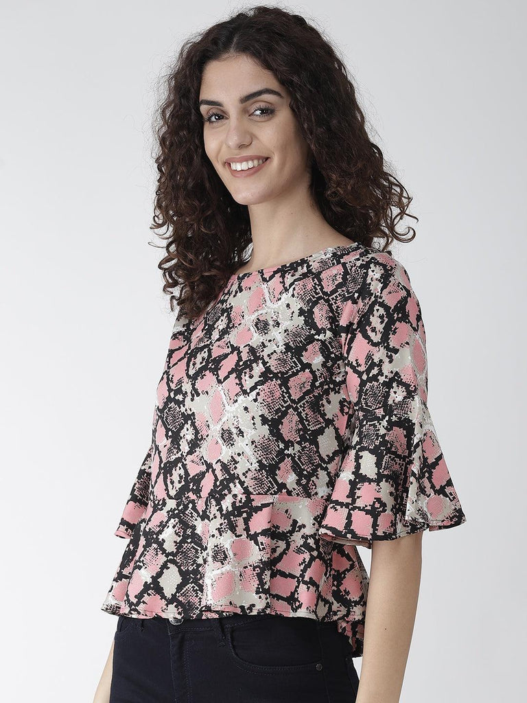 Women Pink & Black Snakeskin Print A-Line Top-Tops-StyleQuotient