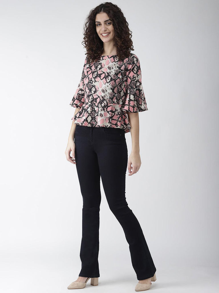 Women Pink & Black Snakeskin Print A-Line Top-Tops-StyleQuotient