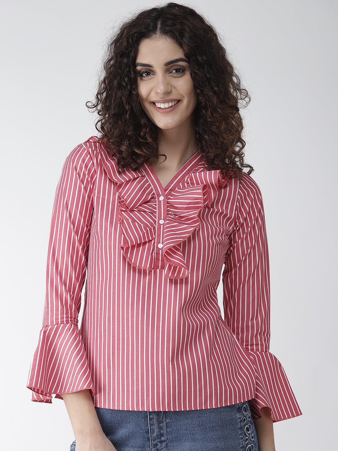 Women Red & White Striped Top-Tops-StyleQuotient