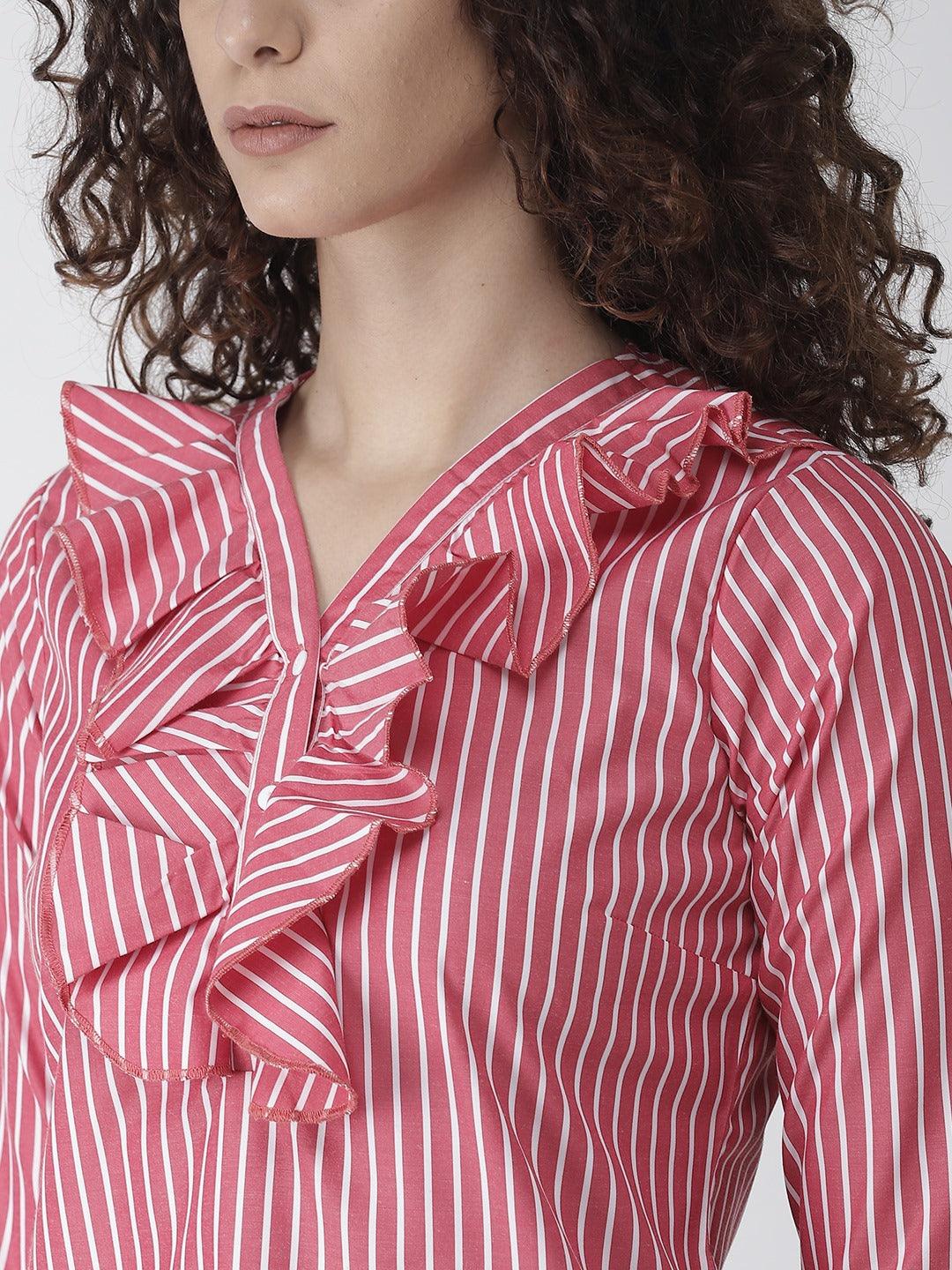 Women Red & White Striped Top-Tops-StyleQuotient