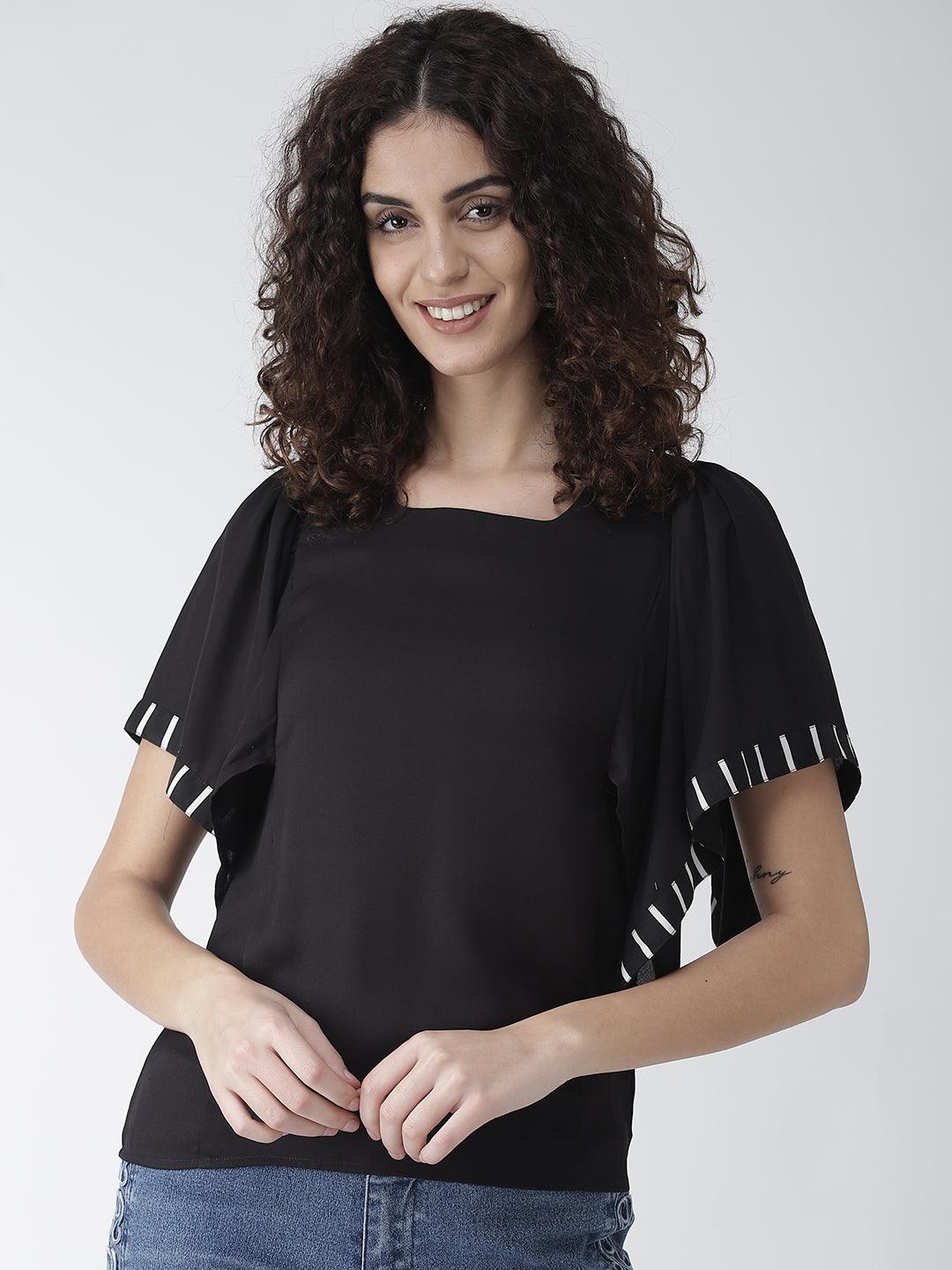 Women Black Solid Top-Tops-StyleQuotient