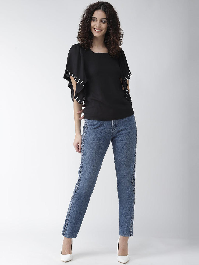 Women Black Solid Top-Tops-StyleQuotient