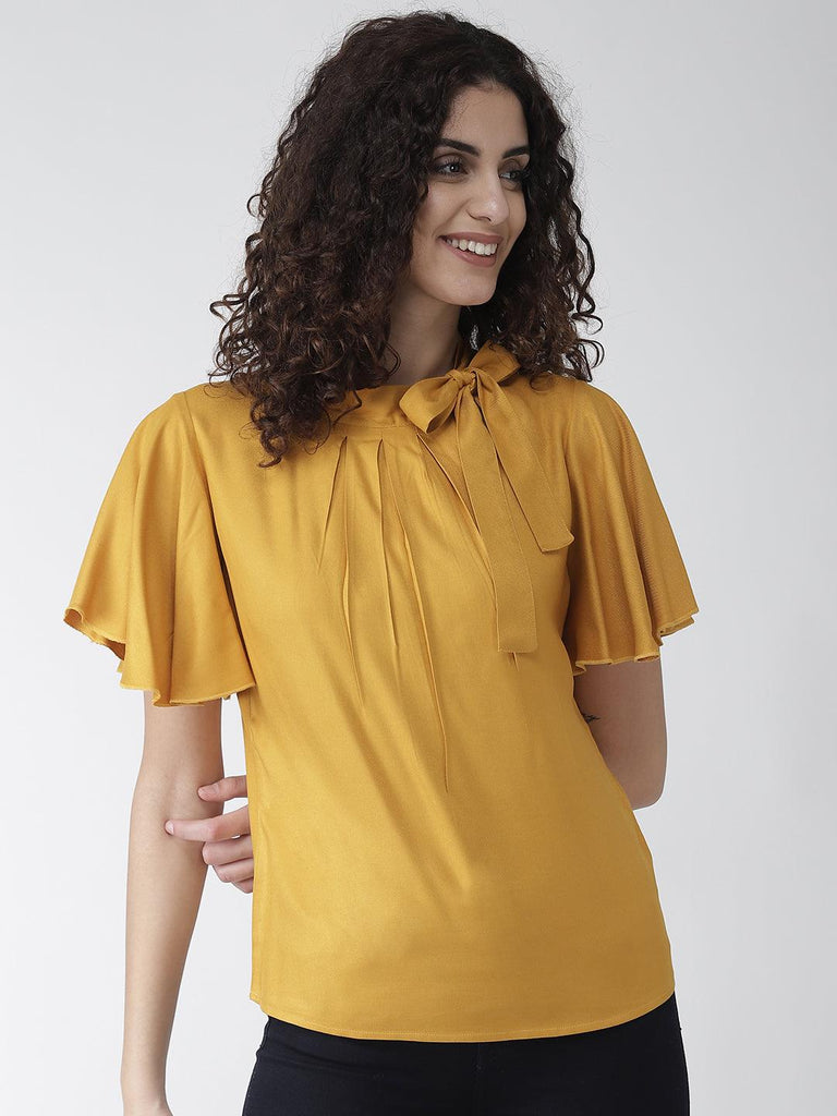 Women Mustard Yellow Solid Top-Tops-StyleQuotient