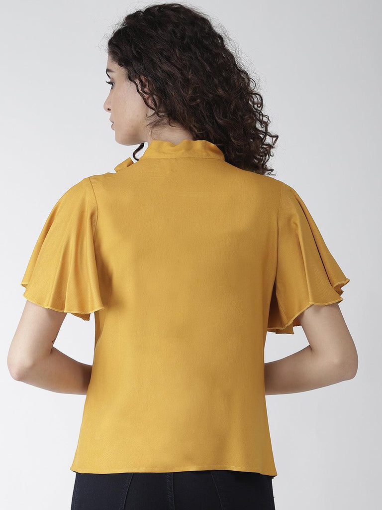 Women Mustard Yellow Solid Top-Tops-StyleQuotient