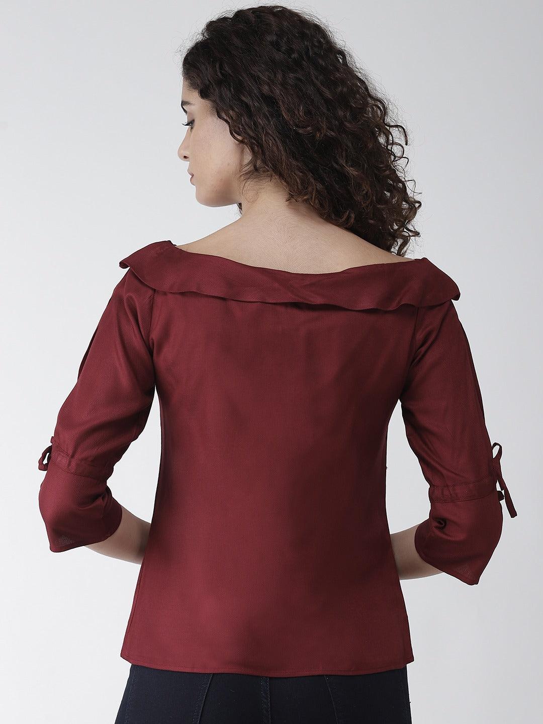 Women Maroon Solid Top-Tops-StyleQuotient