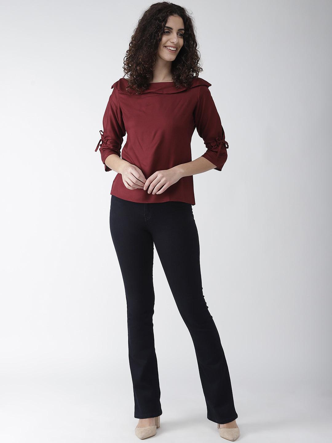 Women Maroon Solid Top-Tops-StyleQuotient