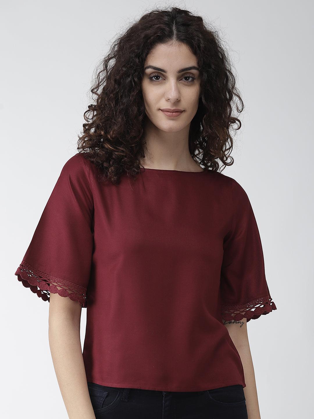 Women Maroon Solid Top-Tops-StyleQuotient