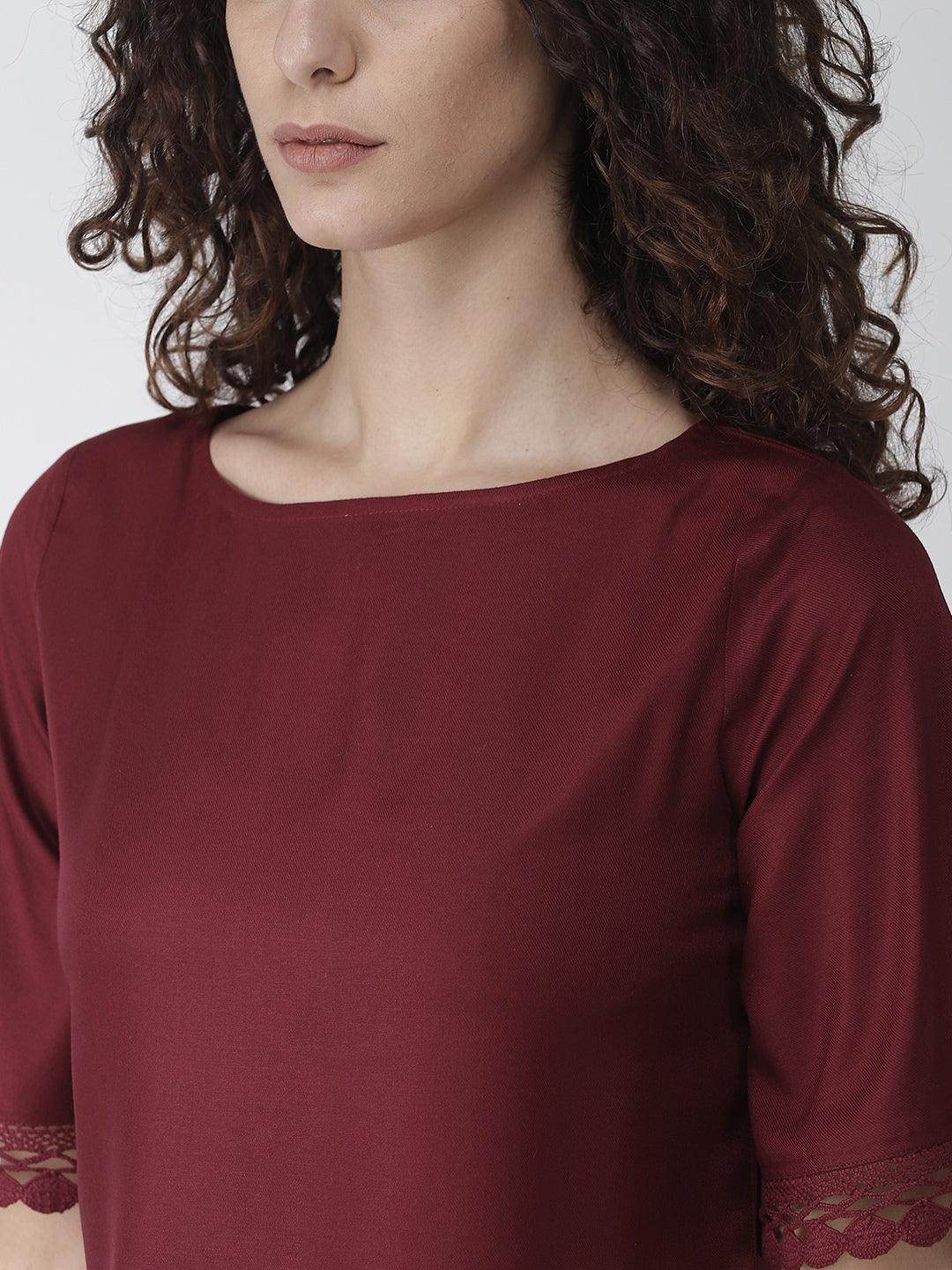 Women Maroon Solid Top-Tops-StyleQuotient