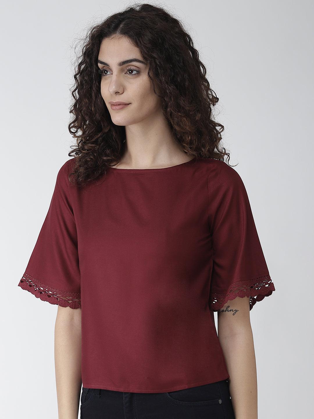 Women Maroon Solid Top-Tops-StyleQuotient