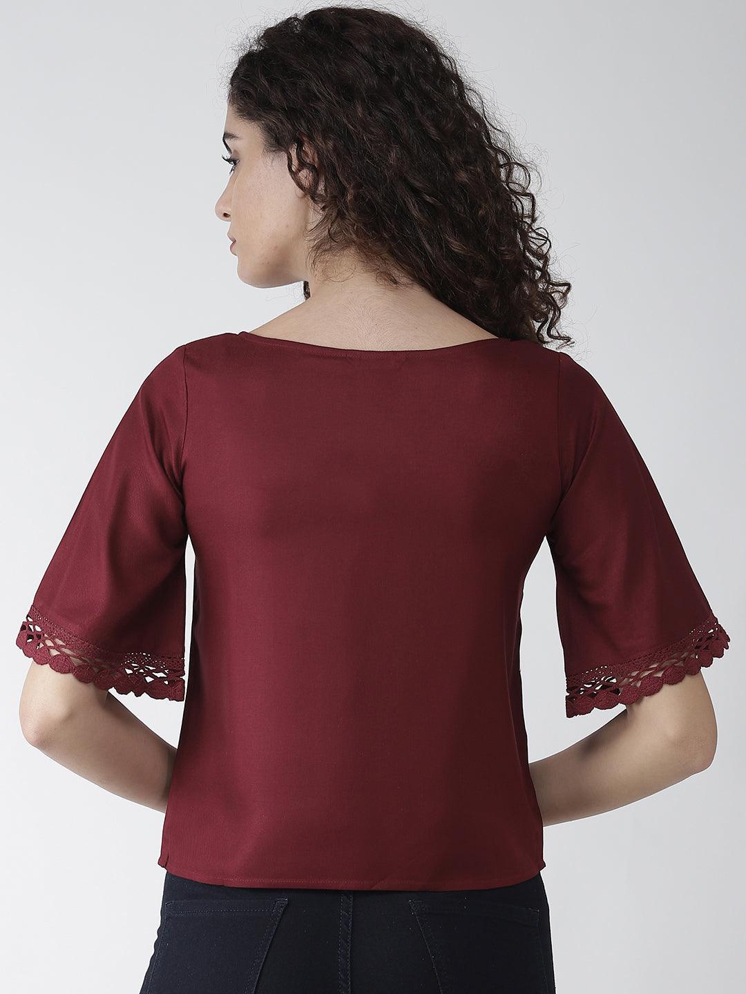 Women Maroon Solid Top-Tops-StyleQuotient