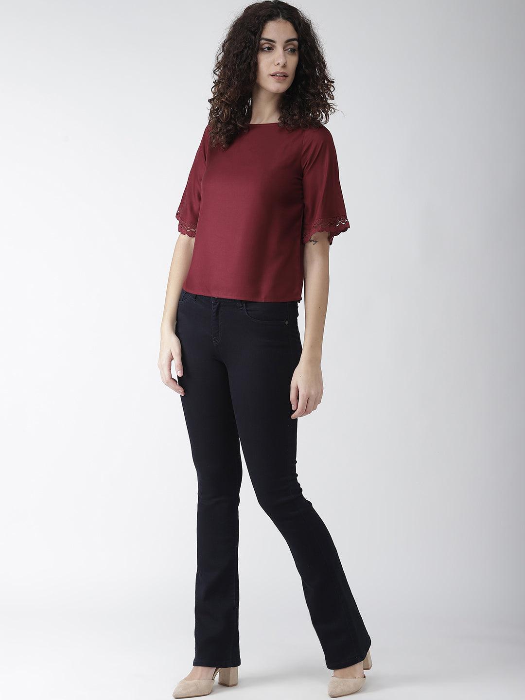 Women Maroon Solid Top-Tops-StyleQuotient