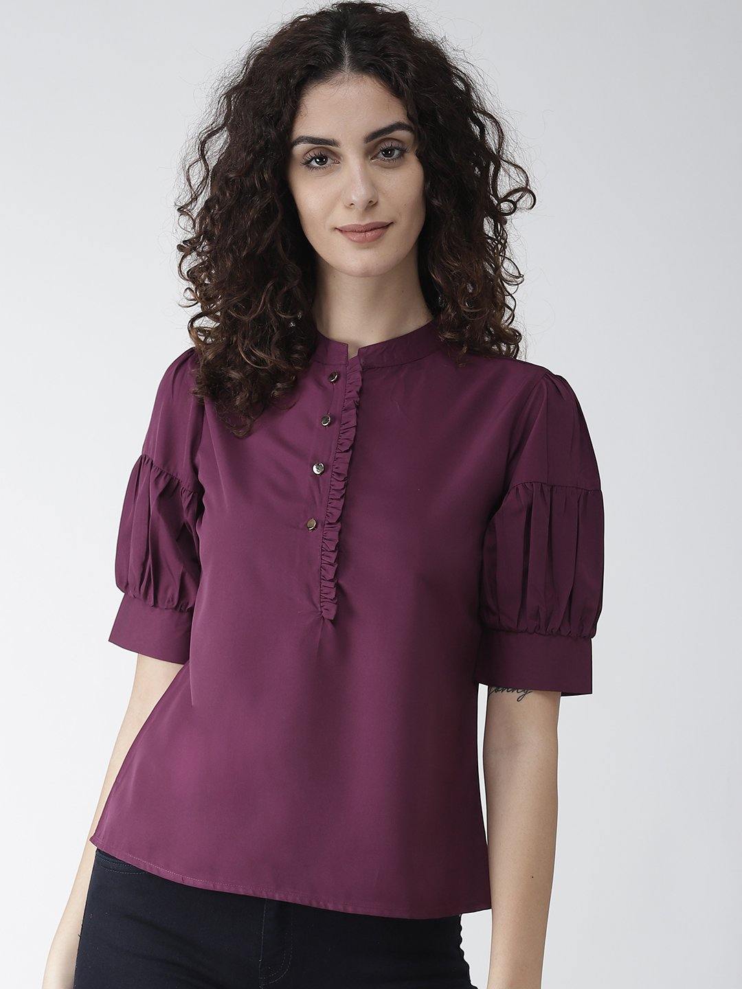 Women Aubergine Solid Top-Tops-StyleQuotient