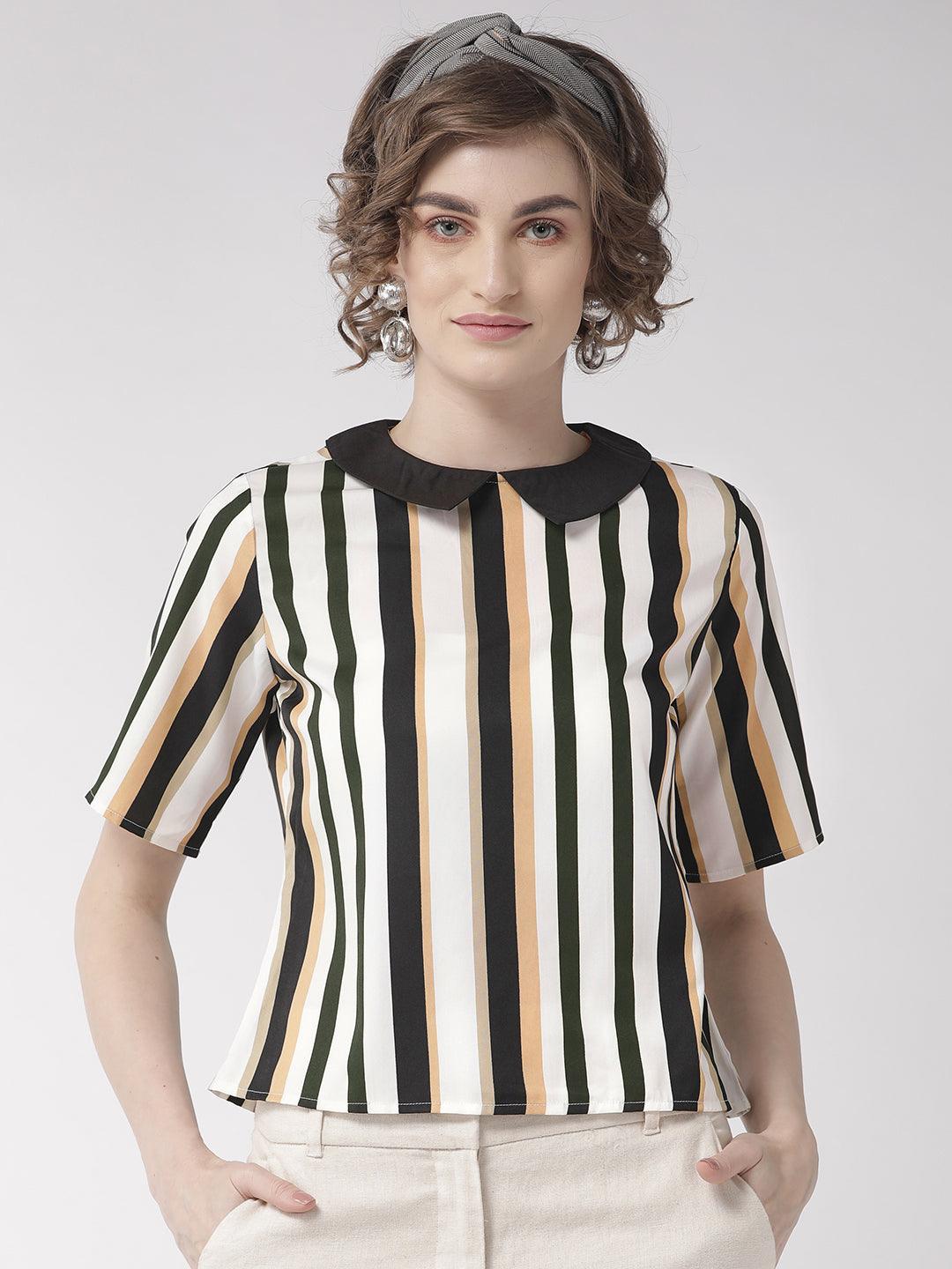 Women White & Black Striped Top-Tops-StyleQuotient