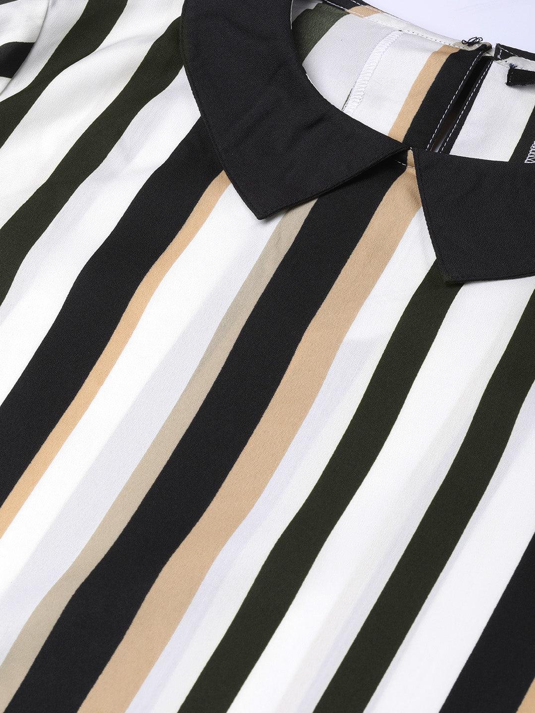 Women White & Black Striped Top-Tops-StyleQuotient