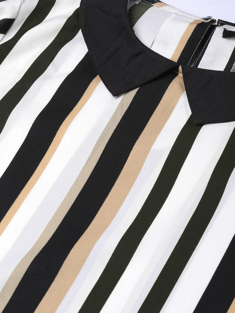 Women White & Black Striped Top-Tops-StyleQuotient