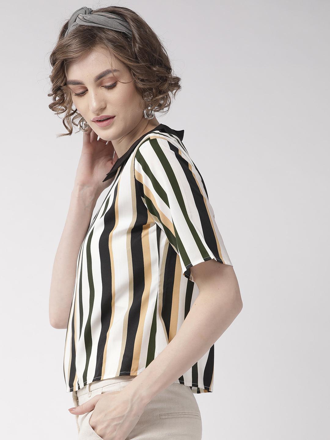 Women White & Black Striped Top-Tops-StyleQuotient