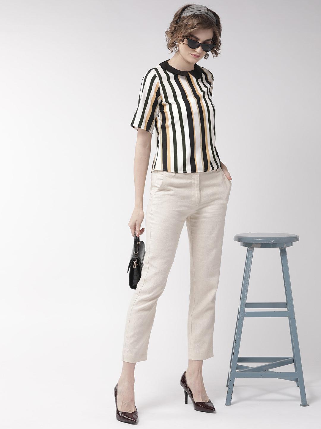 Women White & Black Striped Top-Tops-StyleQuotient