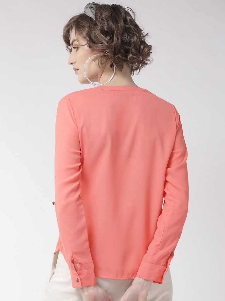 Women Pink Solid Shirt Style Top-Tops-StyleQuotient