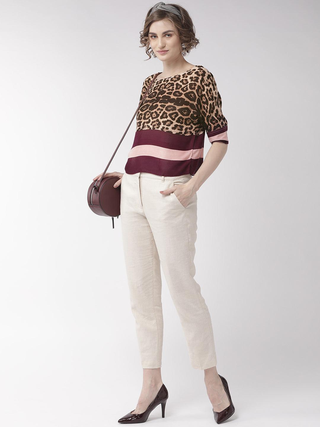 Women Brown & Purple Leopard Print Top-Tops-StyleQuotient