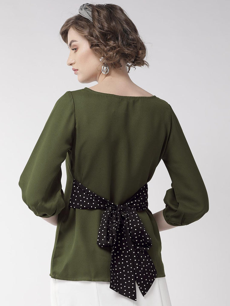 Women Olive Green Solid Top-Tops-StyleQuotient