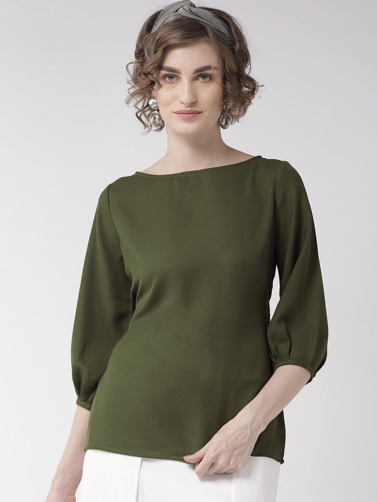 Women Olive Green Solid Top-Tops-StyleQuotient