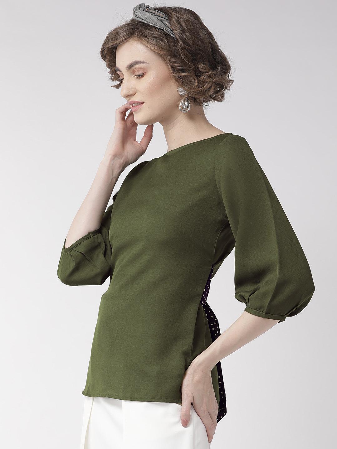 Women Olive Green Solid Top-Tops-StyleQuotient