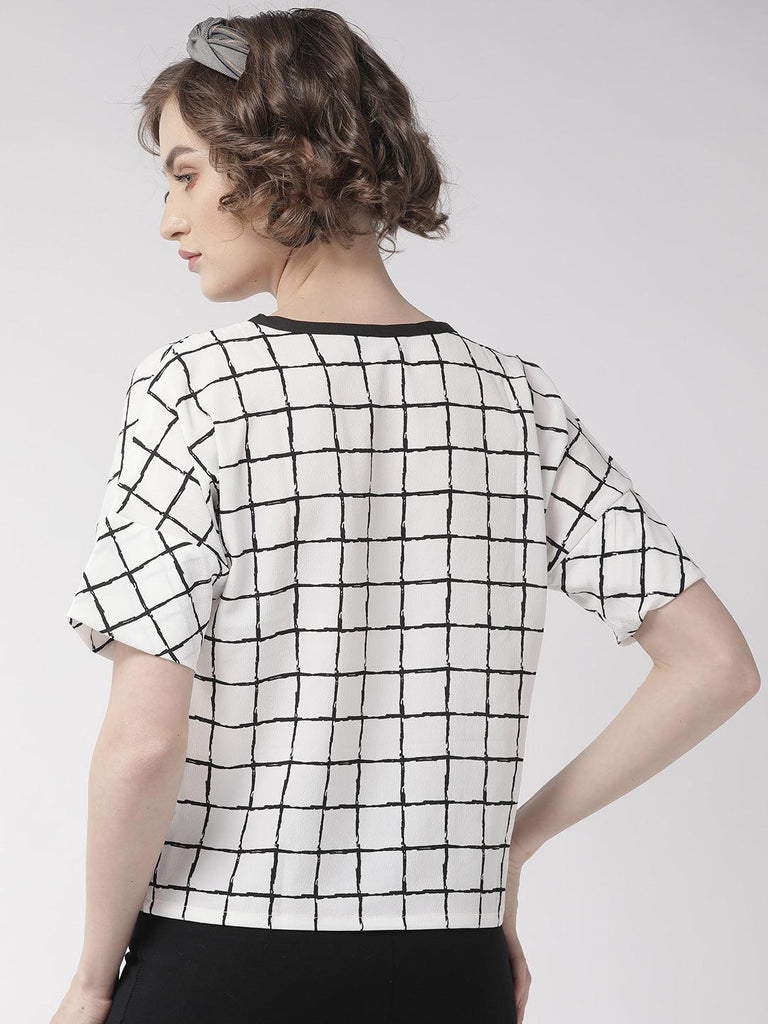 Women White & Black Checked Top-Tops-StyleQuotient