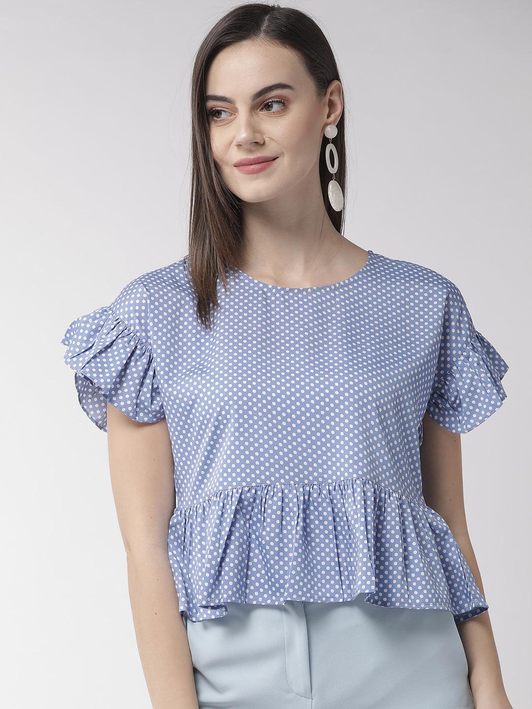 Women Blue & White Printed A-Line Top-Tops-StyleQuotient