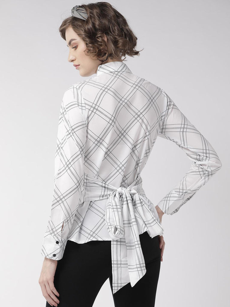 Women Off-White & Black Classic Regular Fit Checked Casual Shirt-Shirts-StyleQuotient