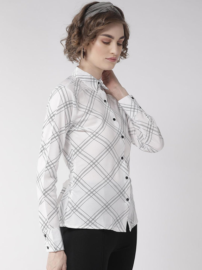 Women Off-White & Black Classic Regular Fit Checked Casual Shirt-Shirts-StyleQuotient