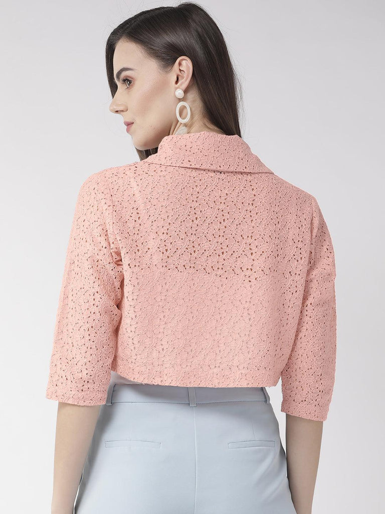 Women Pink Self Design Crop Shrug-Shrug-StyleQuotient