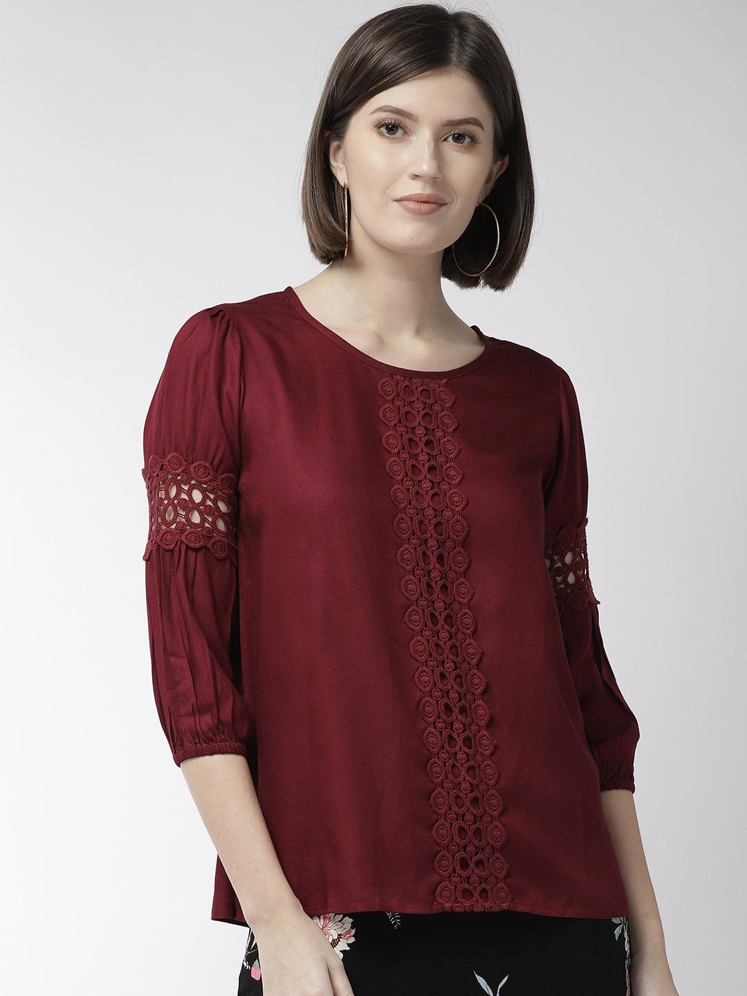 Women Maroon Solid Top-Tops-StyleQuotient