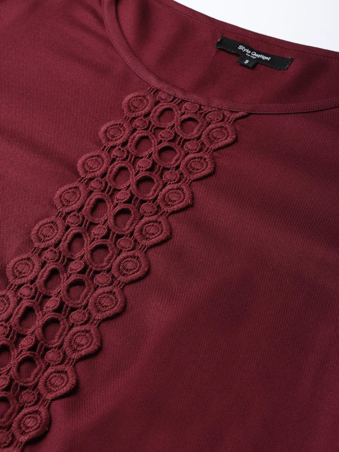 Women Maroon Solid Top-Tops-StyleQuotient