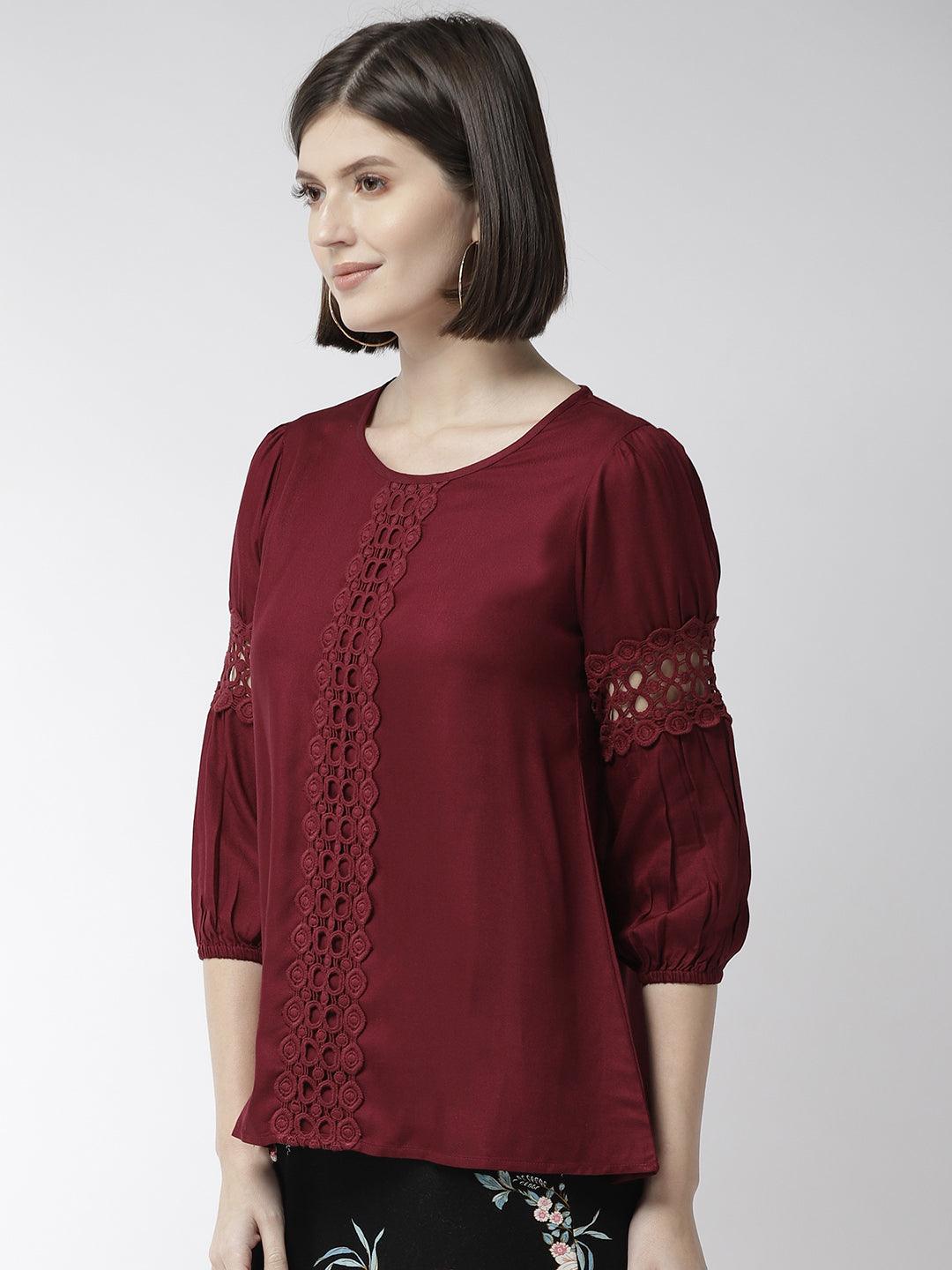 Women Maroon Solid Top-Tops-StyleQuotient