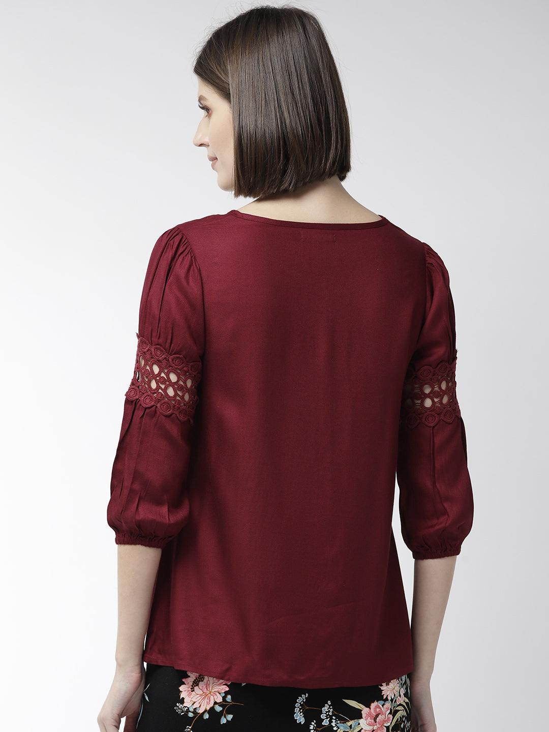 Women Maroon Solid Top-Tops-StyleQuotient