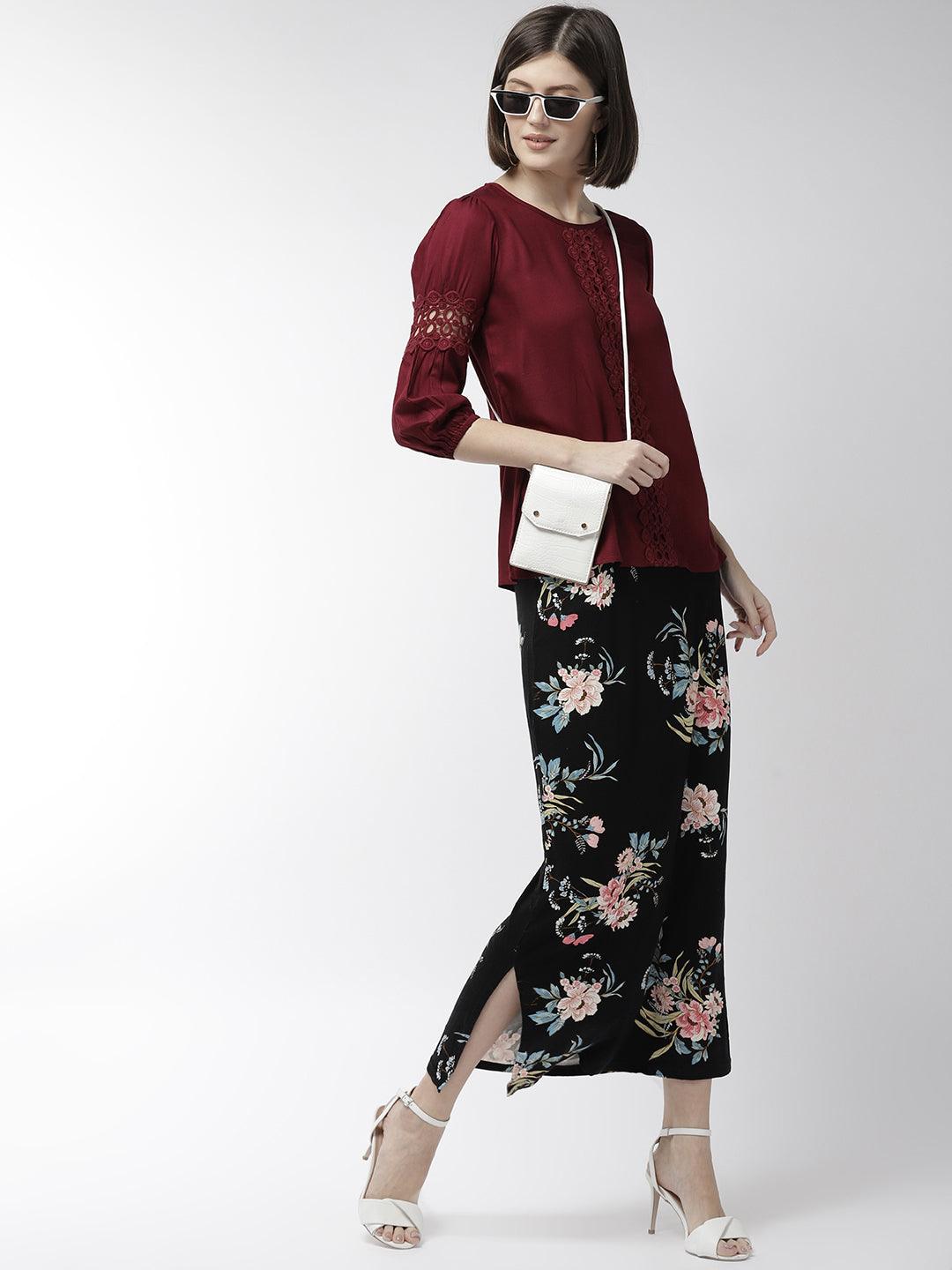 Women Maroon Solid Top-Tops-StyleQuotient