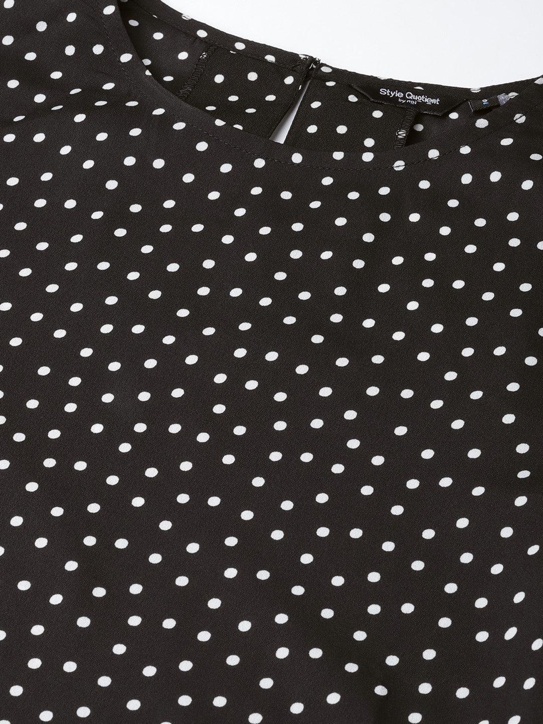 Women Black & White Polka Dots Printed Drop-Waist Dress-Dresses-StyleQuotient