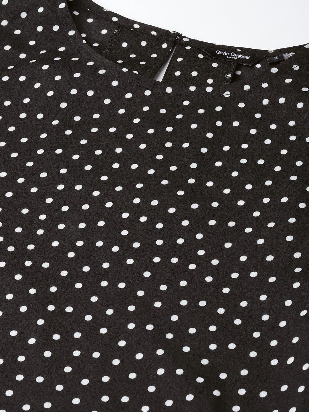 Women Black & White Polka Dots Printed Drop-Waist Dress-Dresses-StyleQuotient