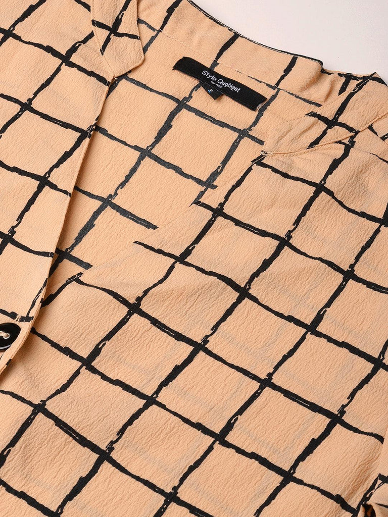 Women Peach- Coloured & Black Checked Drop-Waist Dress-Dresses-StyleQuotient