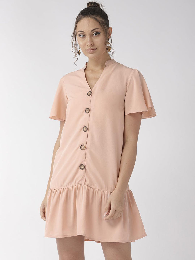 Women Peach Coloured Solid A-Line Dress-Dresses-StyleQuotient