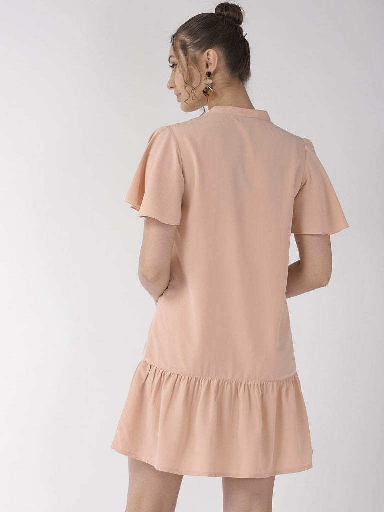 Women Peach Coloured Solid A-Line Dress-Dresses-StyleQuotient