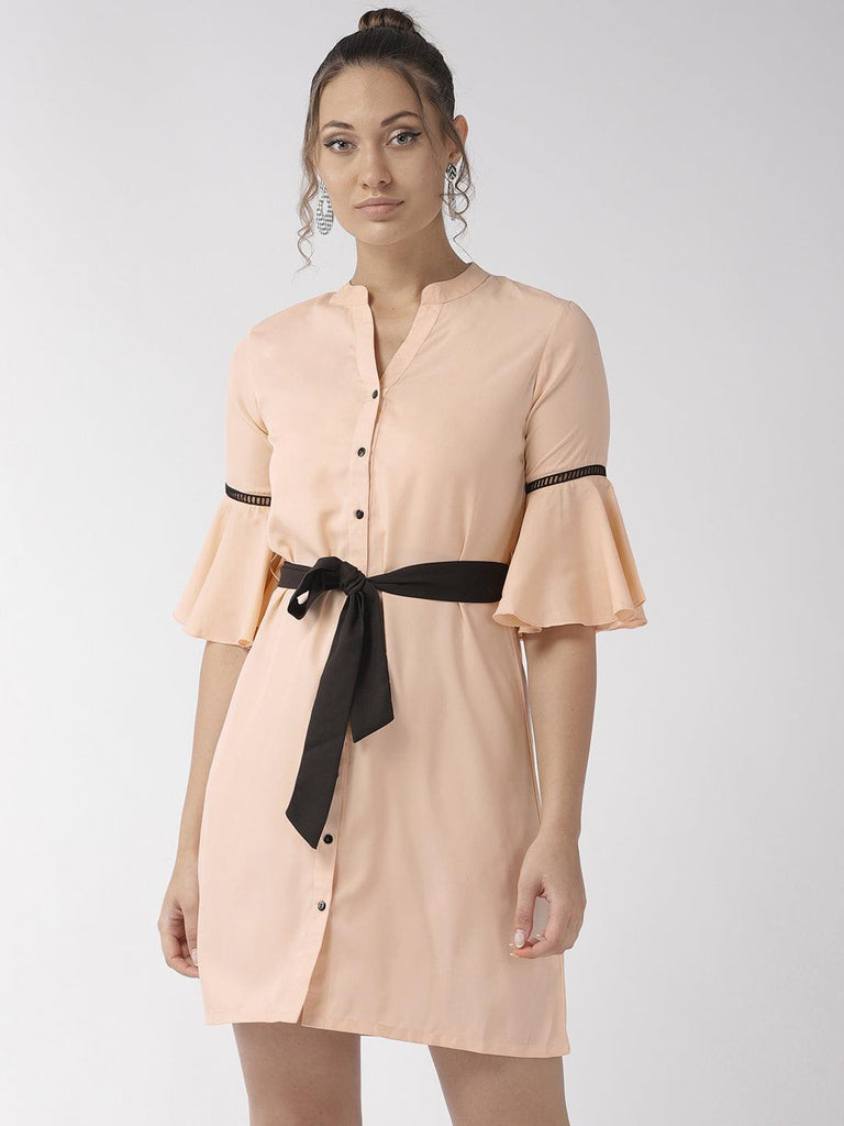 Women Peach Coloured Solid A-Line Dress-Dresses-StyleQuotient