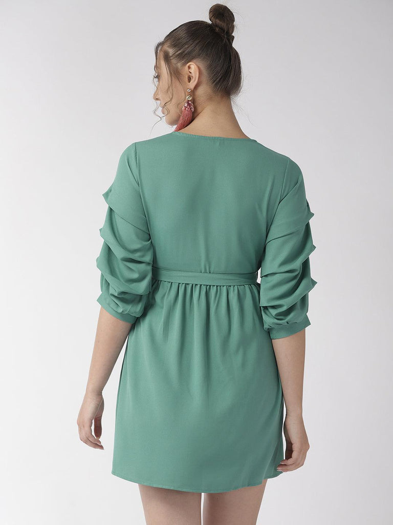 Women Green Solid A-Line Dress-Dresses-StyleQuotient