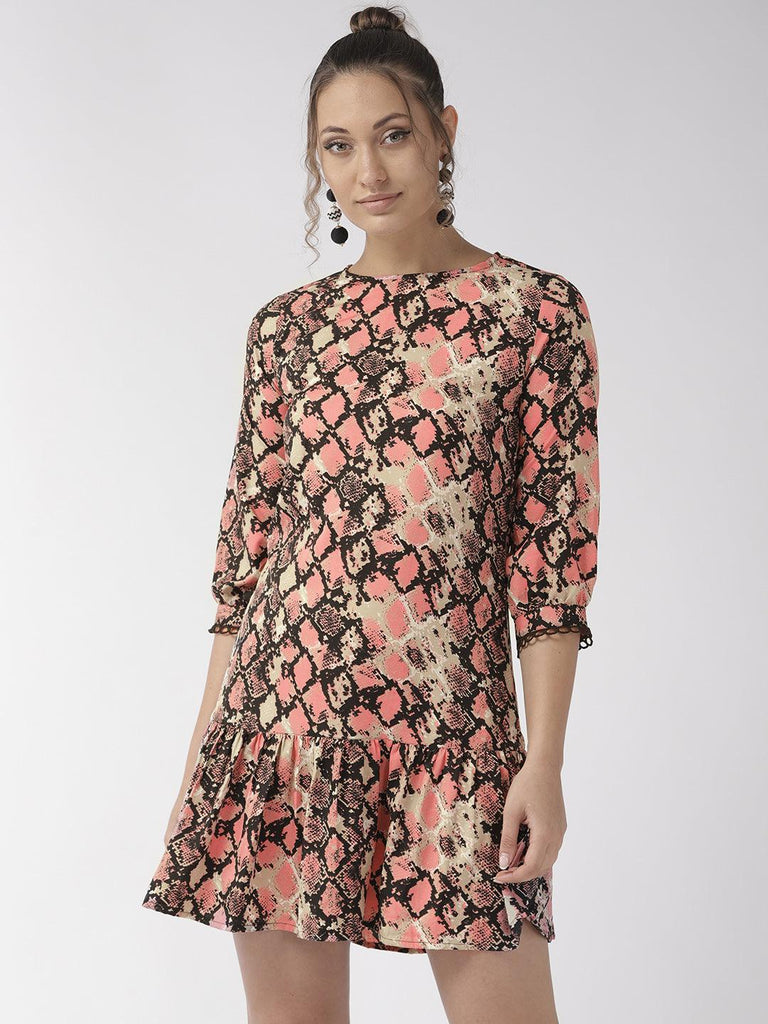 Women Pink Animal Printed A-Line Dress-Dresses-StyleQuotient