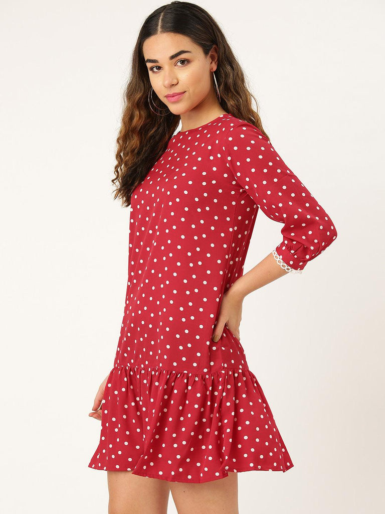 Women Black & White Polka Dots Printed Drop-Waist Dress-Dresses-StyleQuotient
