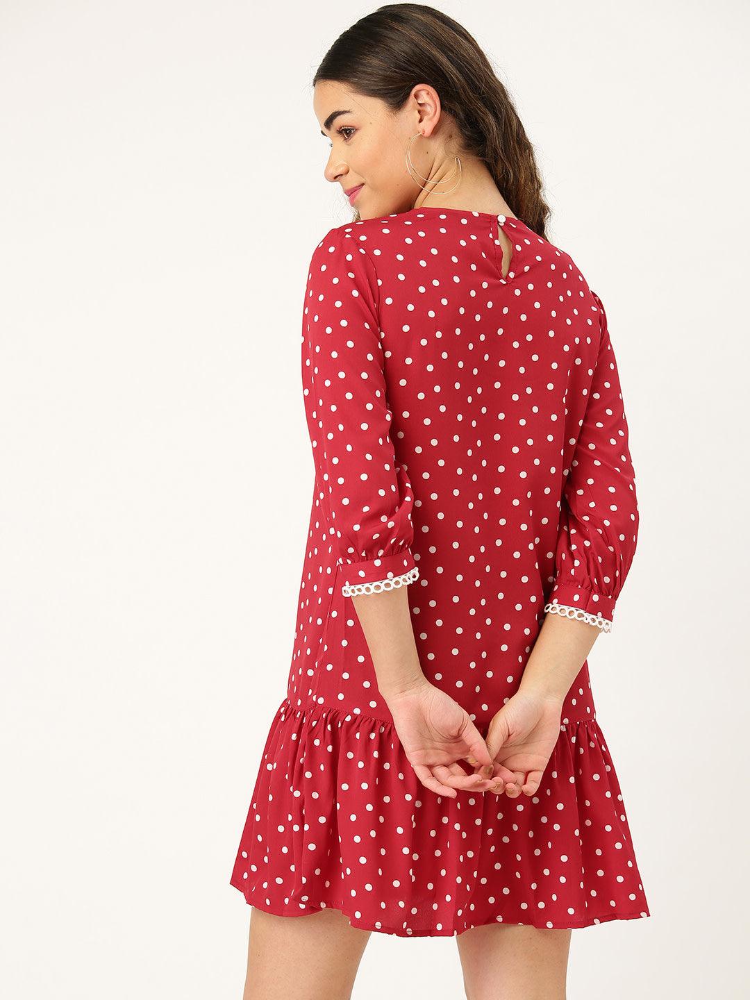 Women Black & White Polka Dots Printed Drop-Waist Dress-Dresses-StyleQuotient